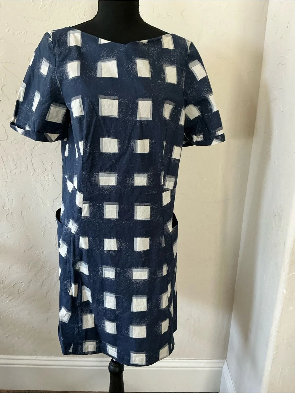 Tory Burch Navy and White Check Shift Dress for Girls